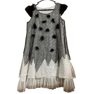 Miroy Women’s Black & White Mesh Layered Floral Embroidered Poplin Dress Sz-S